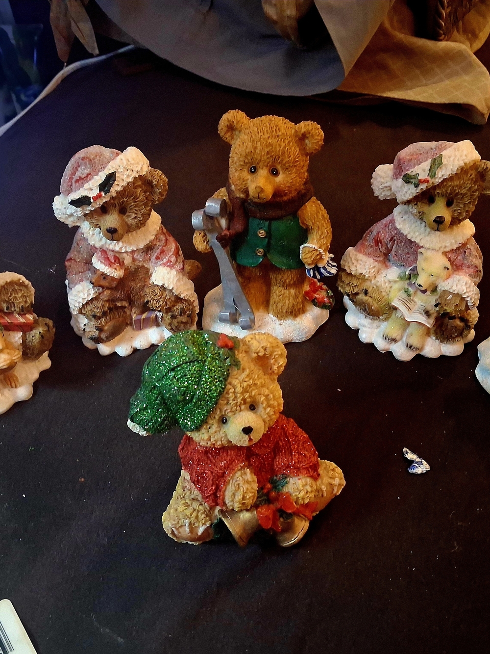 Holiday Teddy Bear Figurine - Red Sweater with Green Hat Lot Of 6